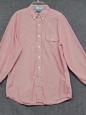 Nautica Men's Long Sleeve Red & White Checked Dress Shirt Sz.L 100% Cotton